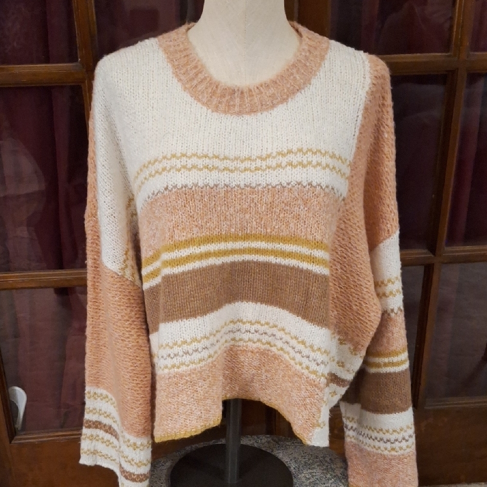 Sincerely Jules Bandier Stripe Cropped Sweater With Full Sleeves